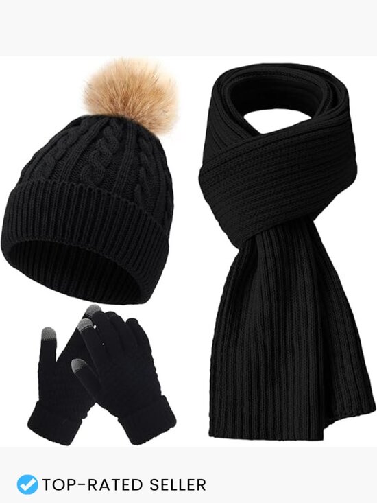 Winter Knit Beanie Hat Scarf Gloves Set Touchscreen Warm Unisex Accessory main image 4